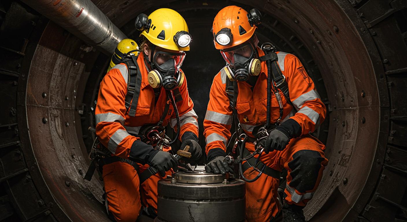 Two people on a confined spaces training course